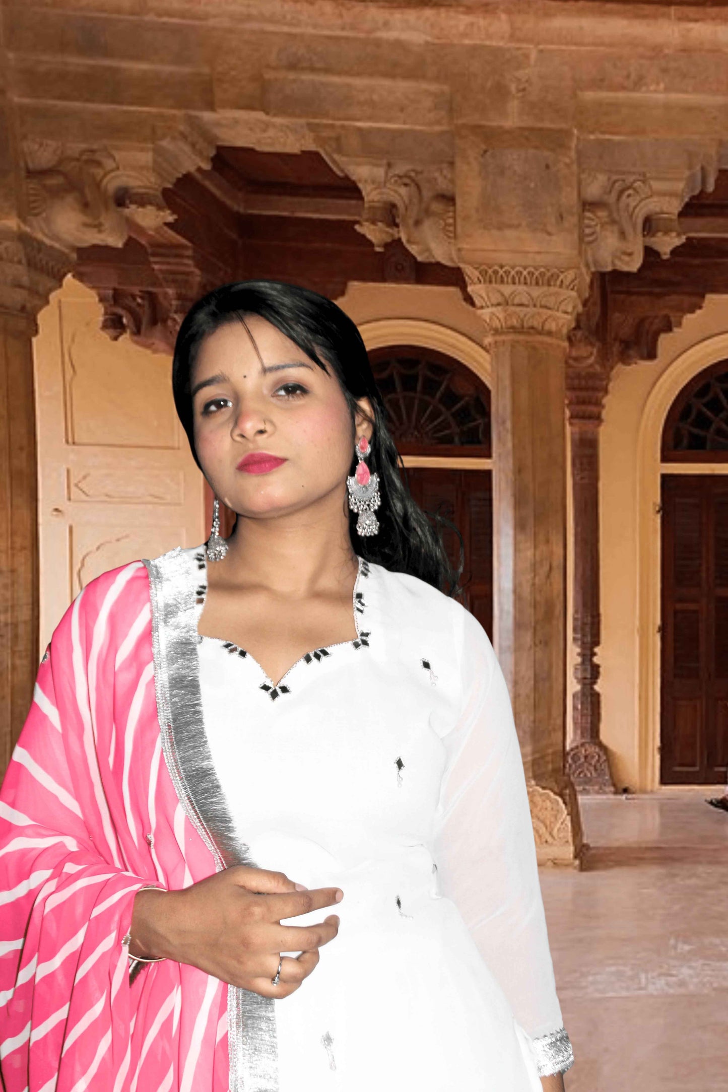 noor white georgette sharara set - yooneck