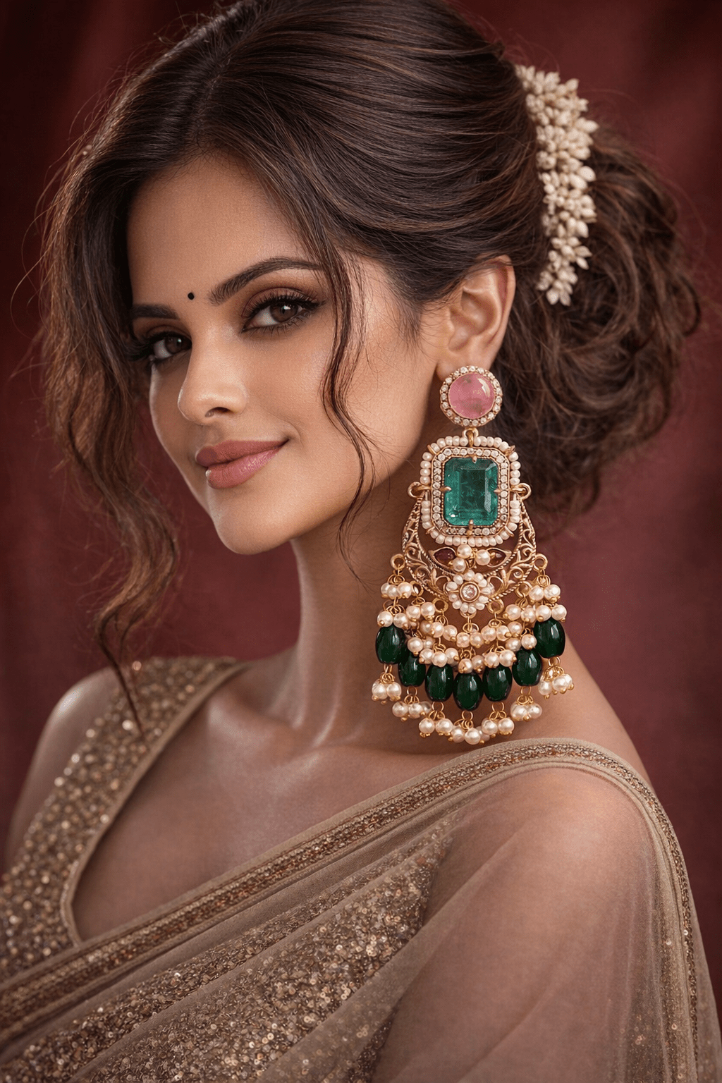 padmira royal emerald pearl dangler earrings - yooneck