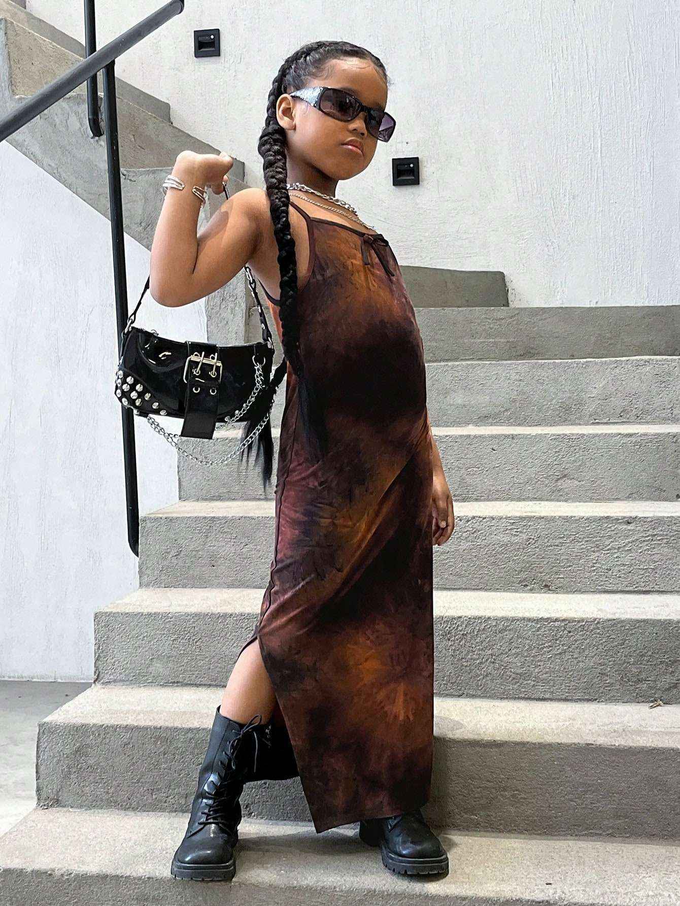 rebel brown tie - dye spaghetti strap dress - yooneck