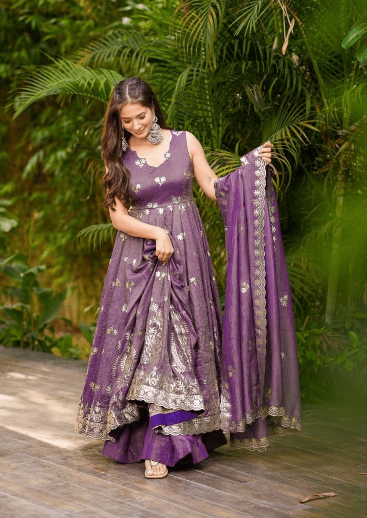 regal cosmos embroidered anarkali set with dupatta - yooneck