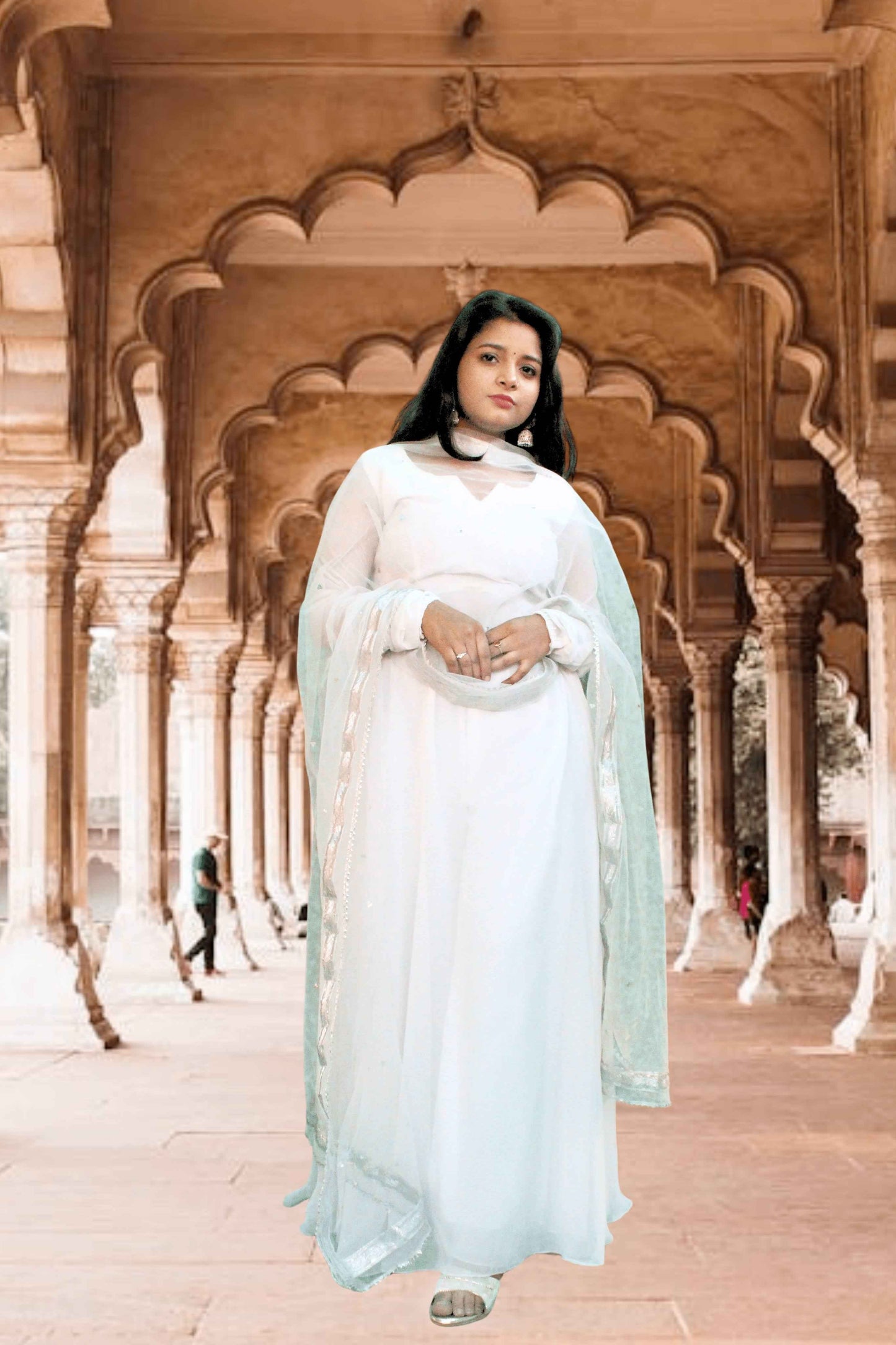 roohani adaa white anarkali set - yooneck