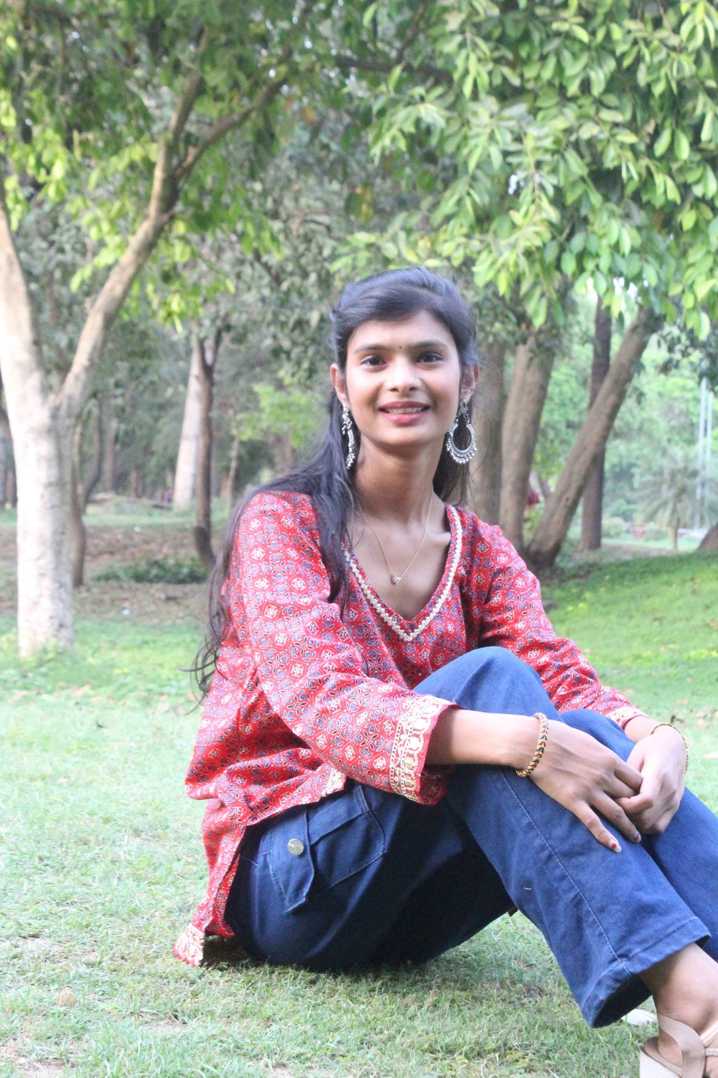 rust red ajrak elegance kurti - yooneck