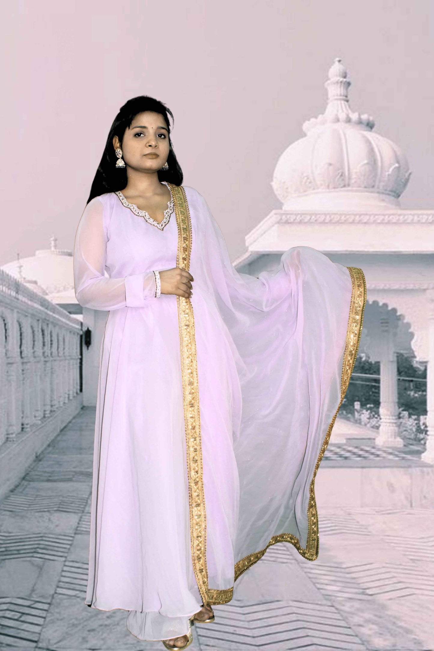 shagun lilac anarkali suit set - yooneck