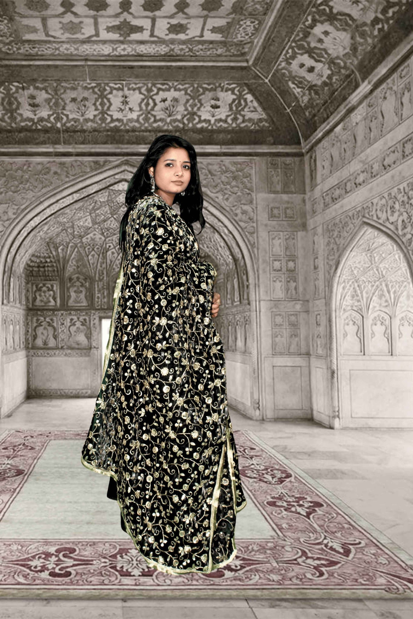 siyahi black georgette anarkali suit set - yooneck
