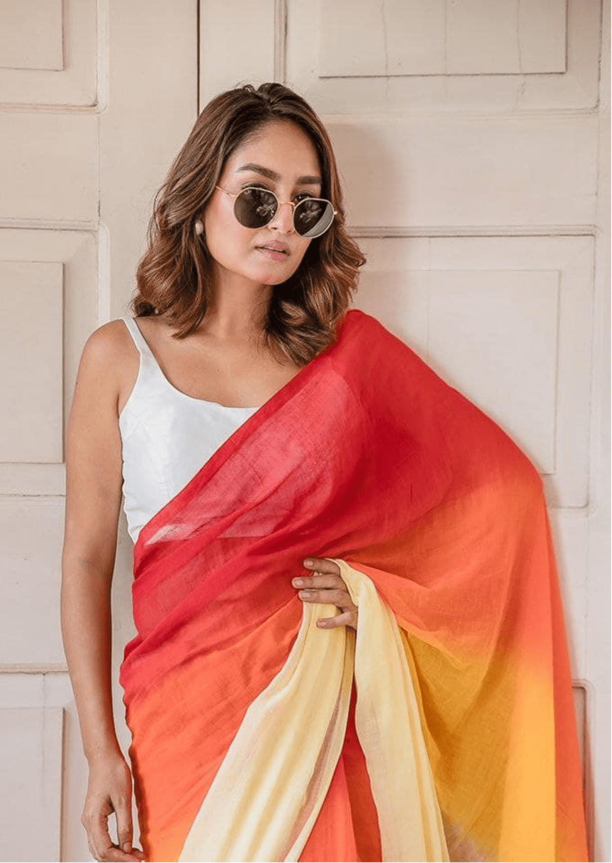 sunset radiance linen saree - yooneck