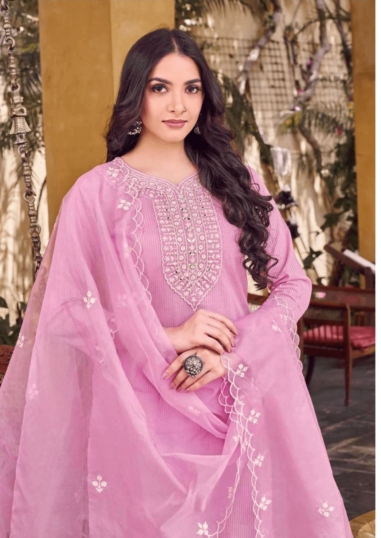 zarmina blush mauve embroidered lawn ensemble suit set - yooneck