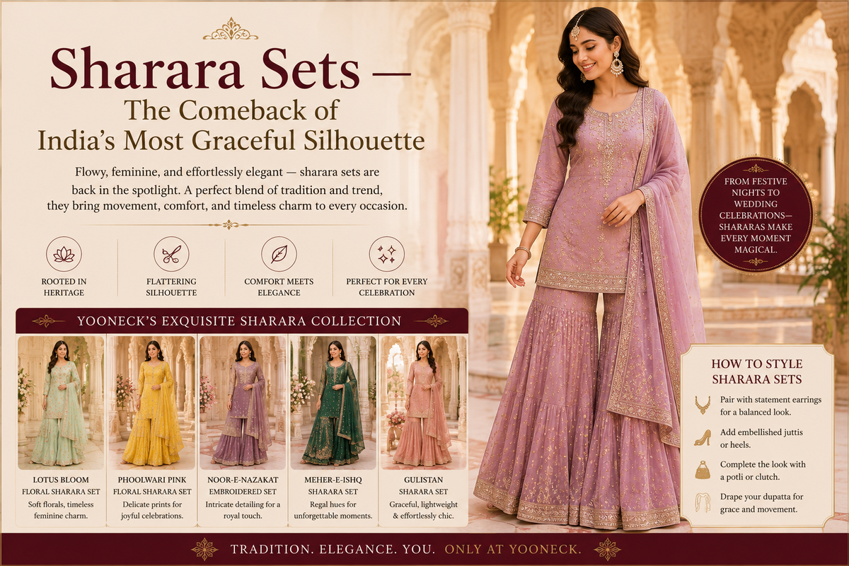 Sharara Sets — The Comeback of India's Most Graceful Silhouette - Yooneck