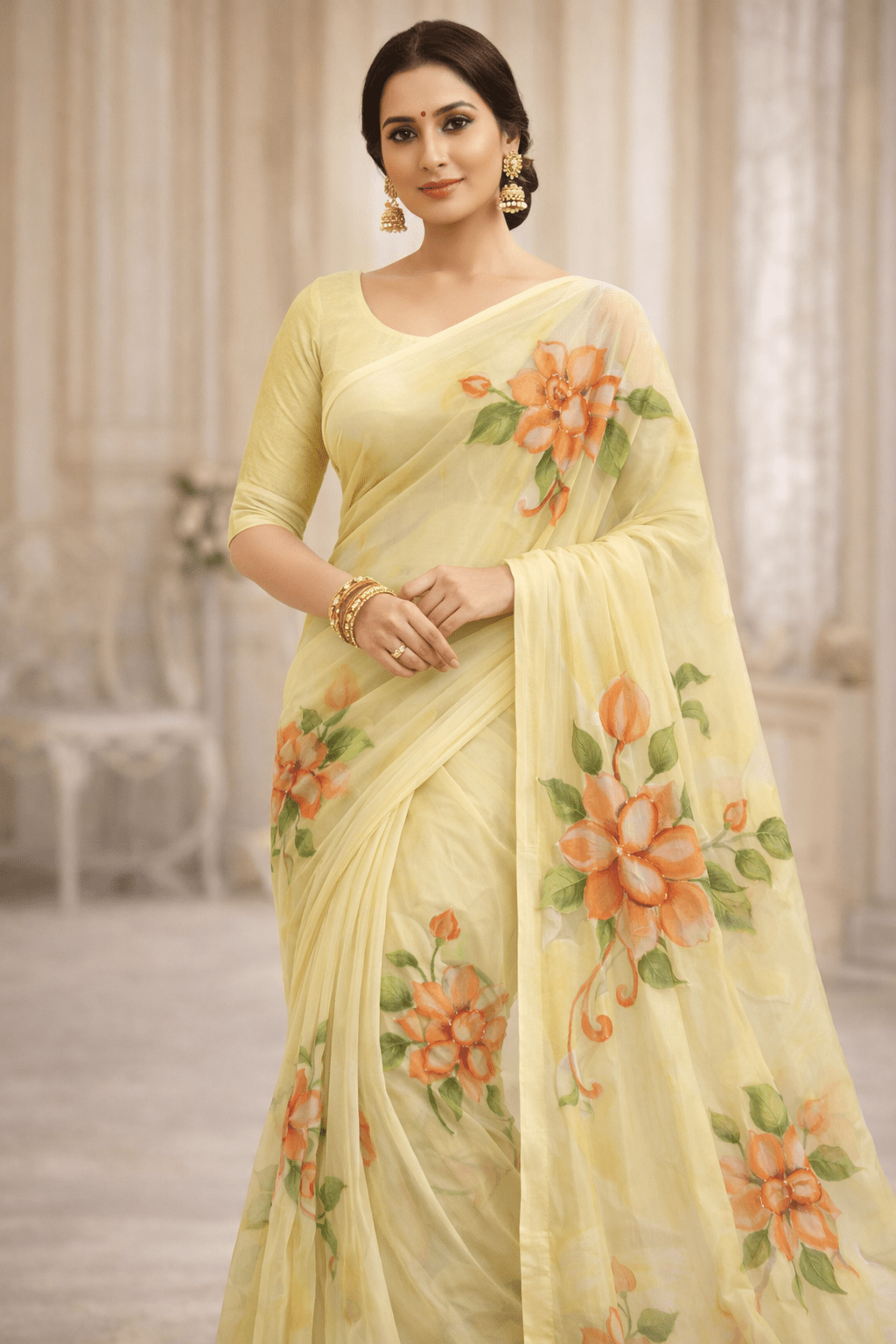 Handpainted Saree - Yooneck
