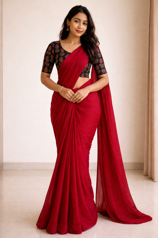 Devyani Soft Crush Chiffon Saree with Printed Blouse