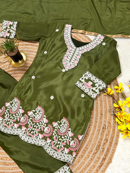 Afsha Embroidered Silk Kids Suit Set with Dupatta