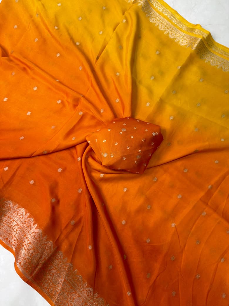 kesariya rangrez crepe silk saree