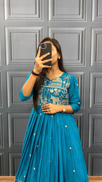 Saanvi Teal Heritage Gown