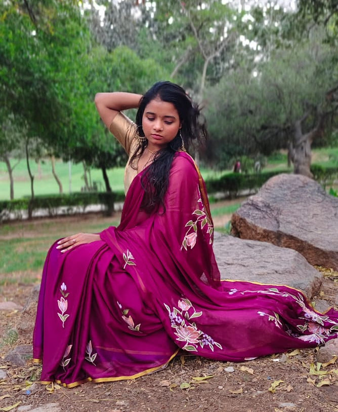 gulbahar handpainted chiffon saree