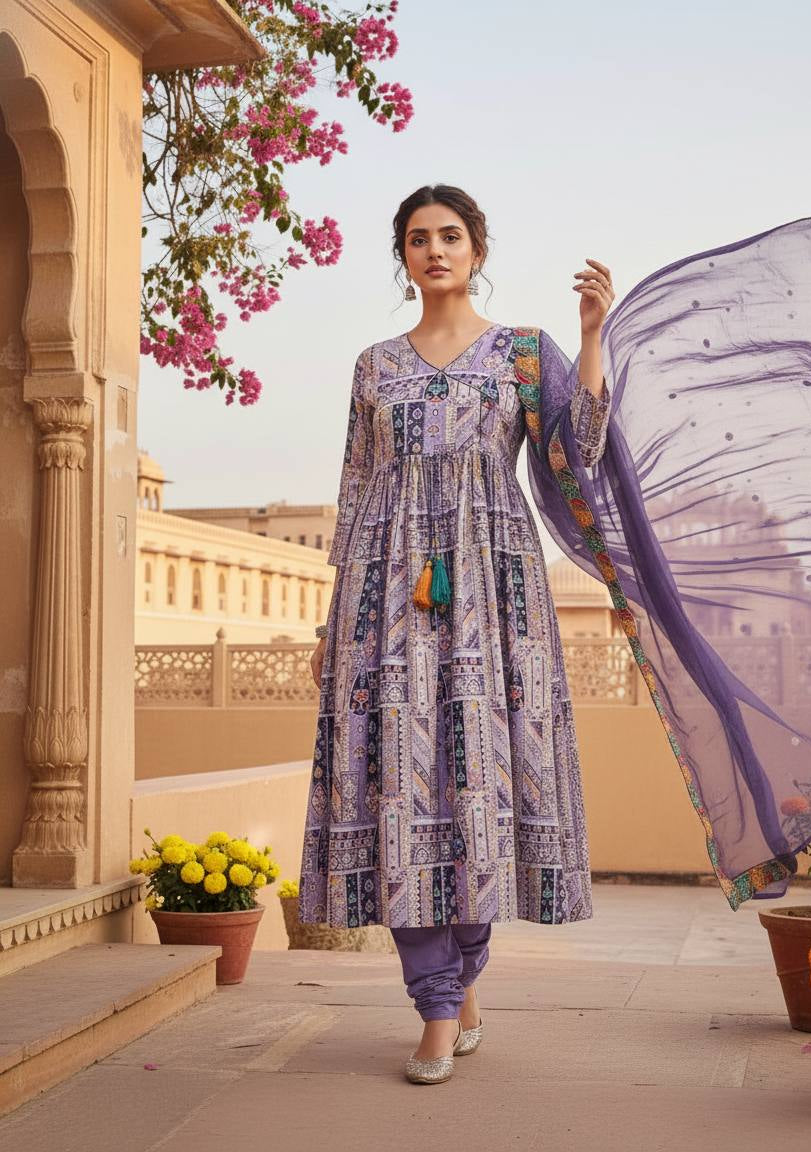 ira lavender angrakha suit set