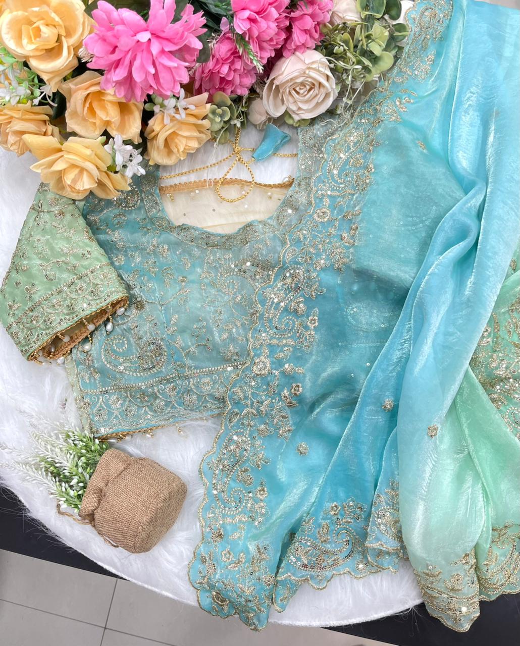 neelaab noorleher designer saree