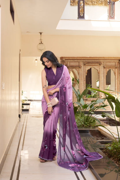 Lavender Mist Floral Soft Georgette Saree