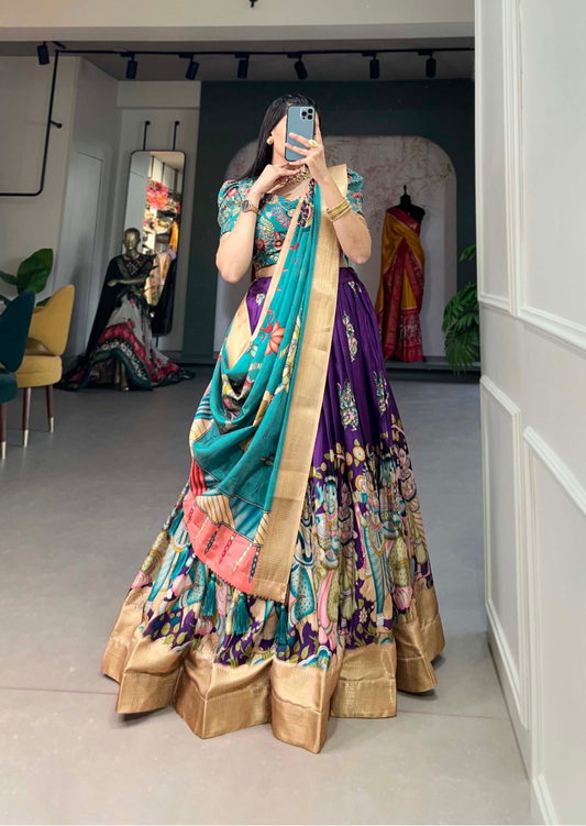 Royal Kalamkari Dola Silk Lehenga Set with Zari Weaving