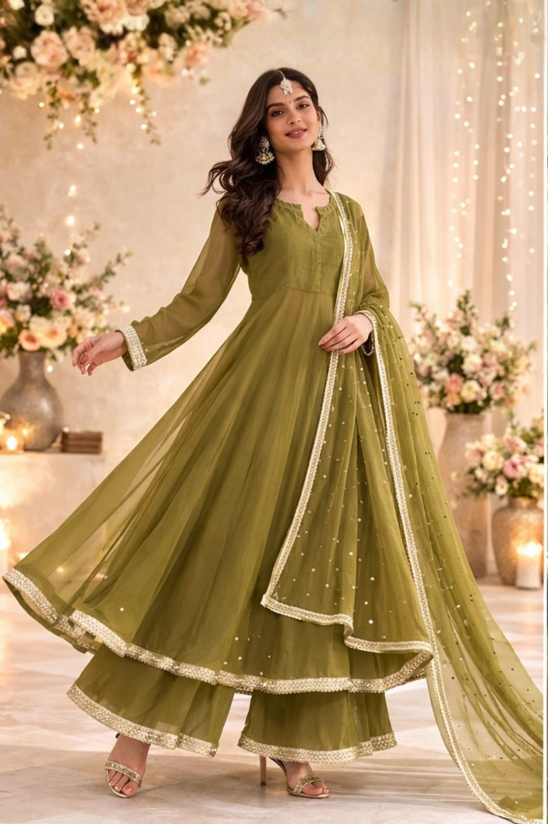 heena green anarkali suit set