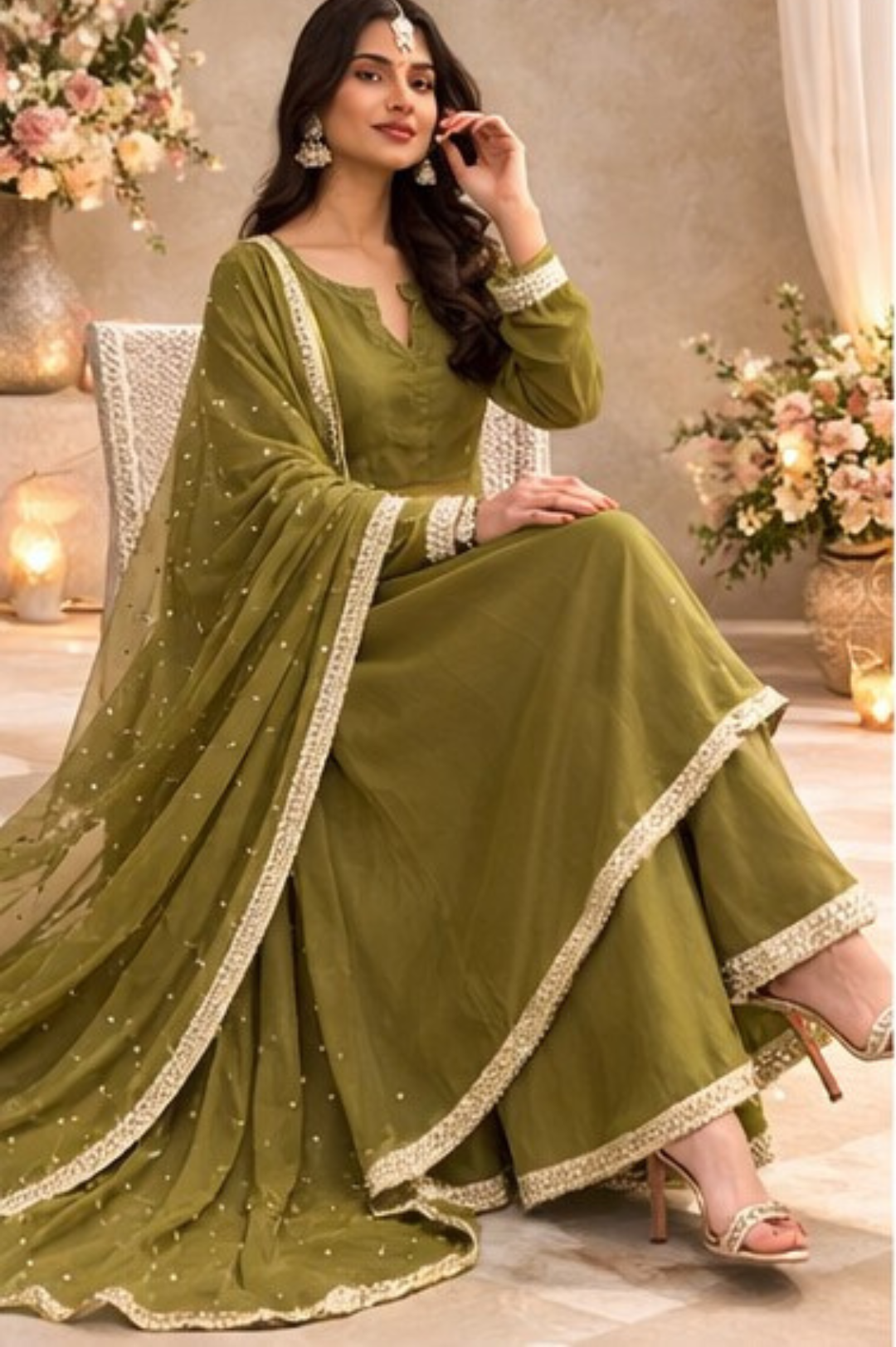 heena green anarkali suit set