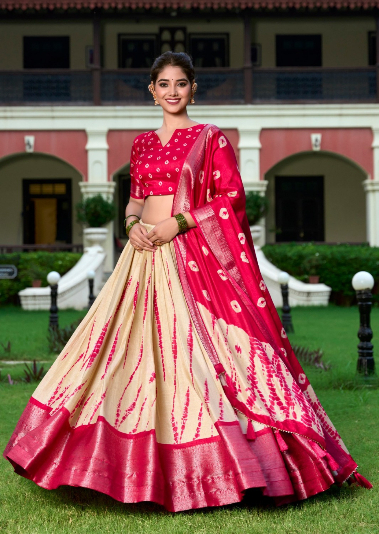 rasbhari shibori zari dola silk lehenga set