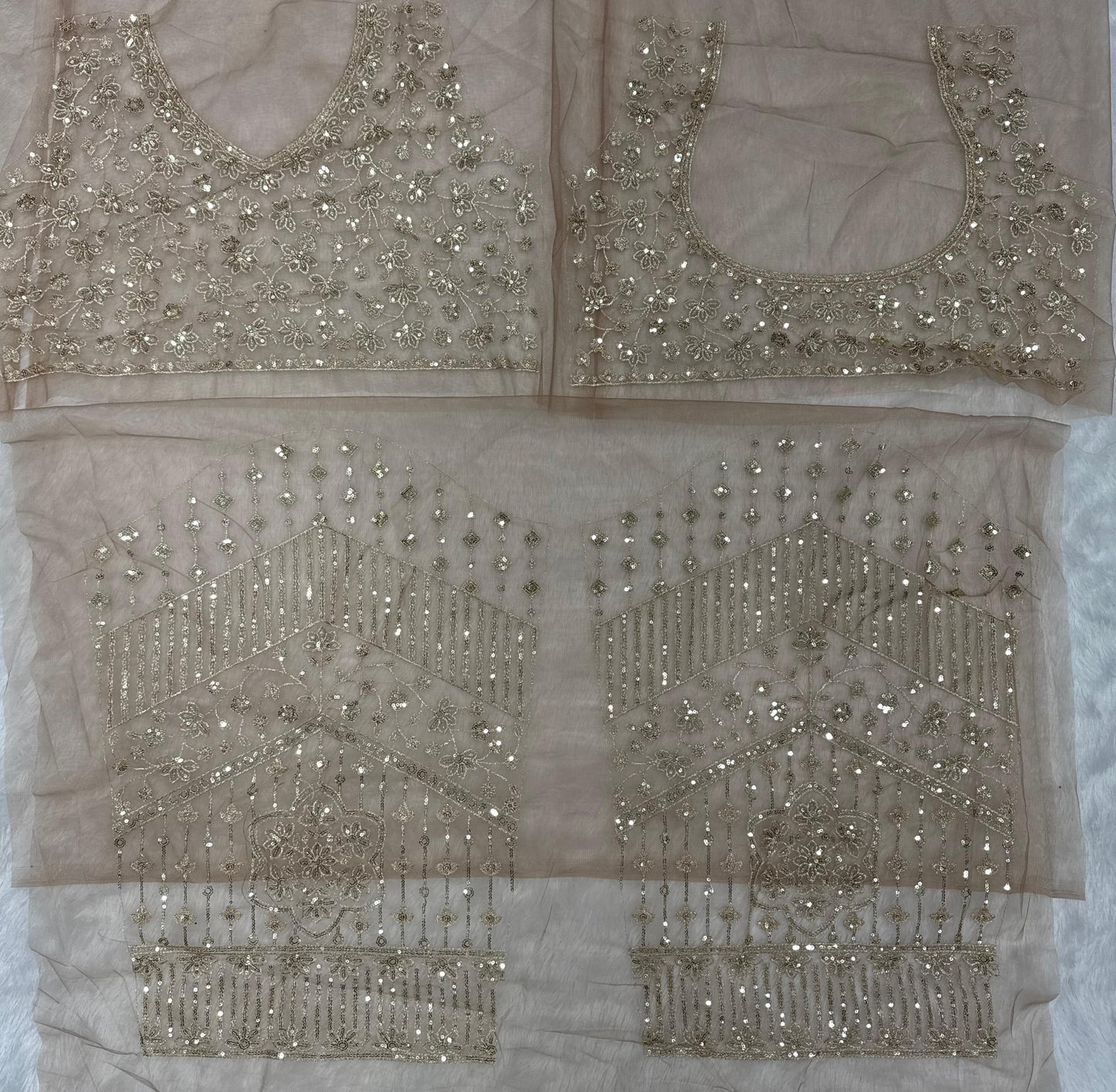 golden aura sequins embroidered net saree with designer blouse