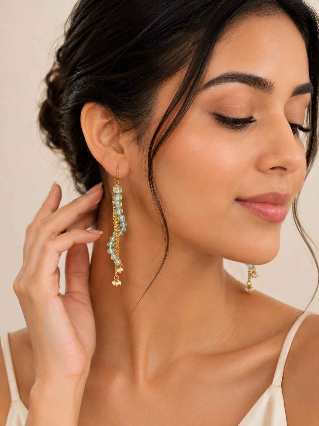 mint pearl cascade earrings