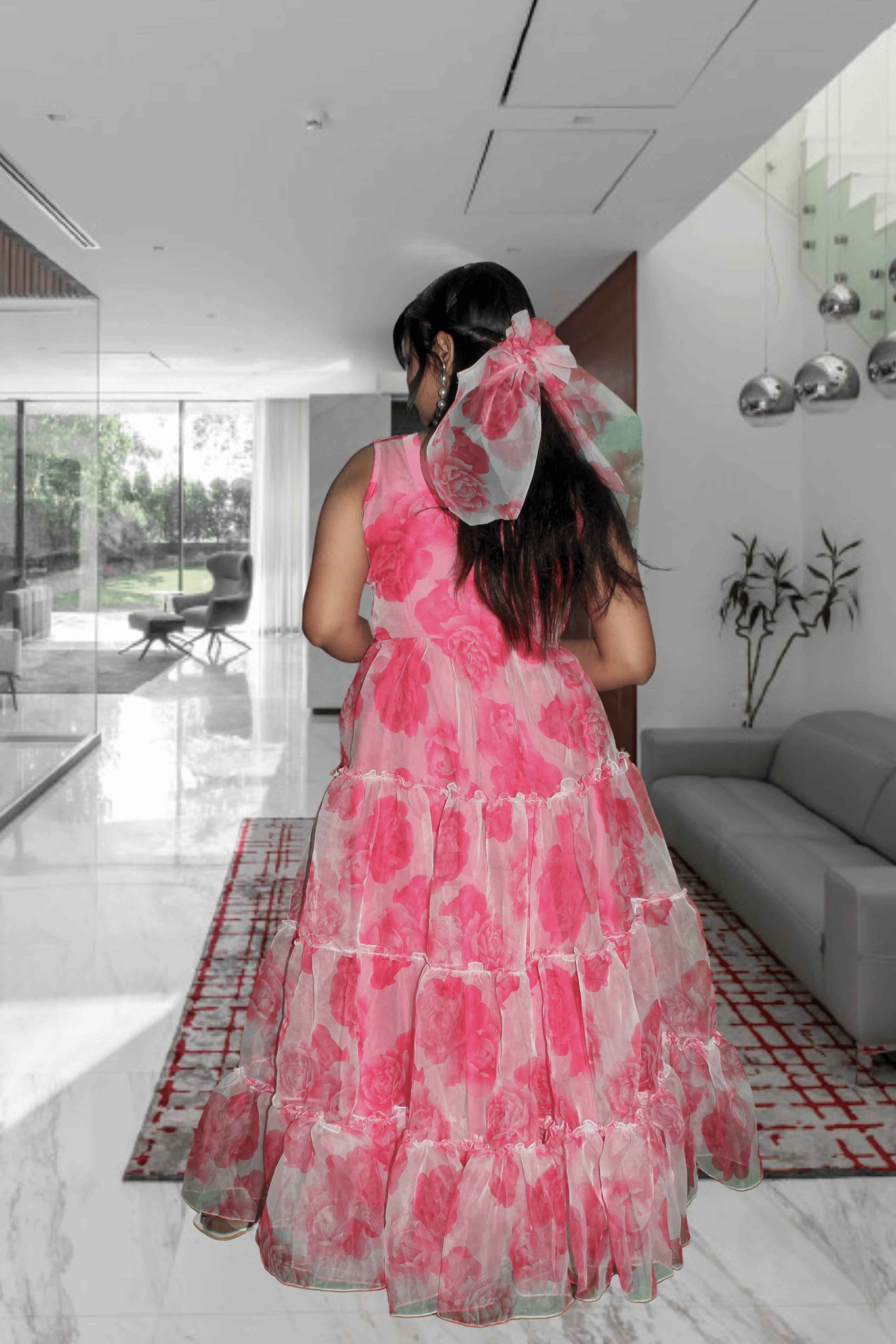 Rosy Glow Organza Flair Dress