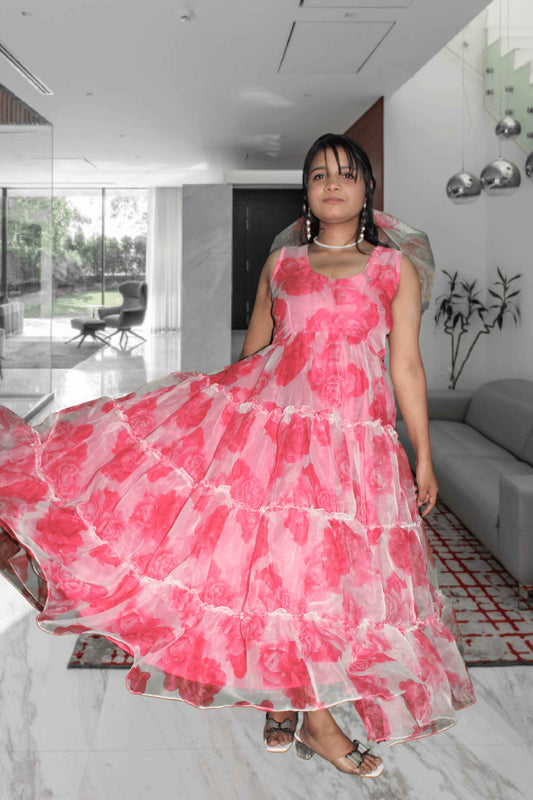 Rosy Glow Organza Flair Dress