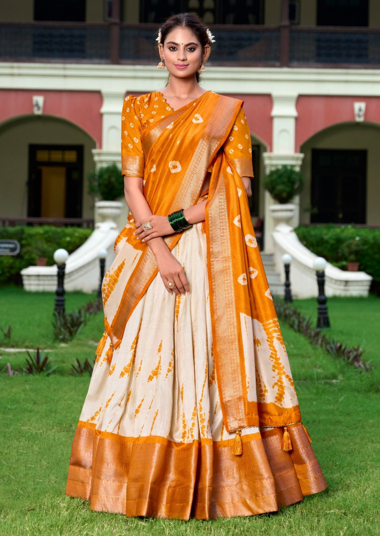 gulzar suryamukhi shibori zari dola silk lehenga set