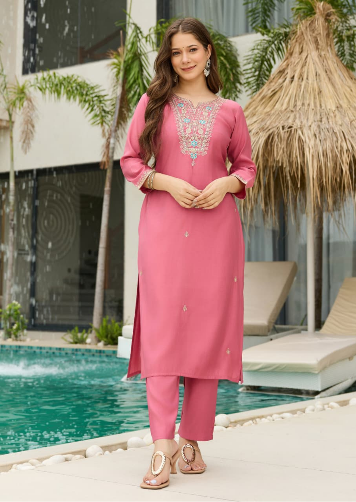 gulabi aabha chanderi silk suit set