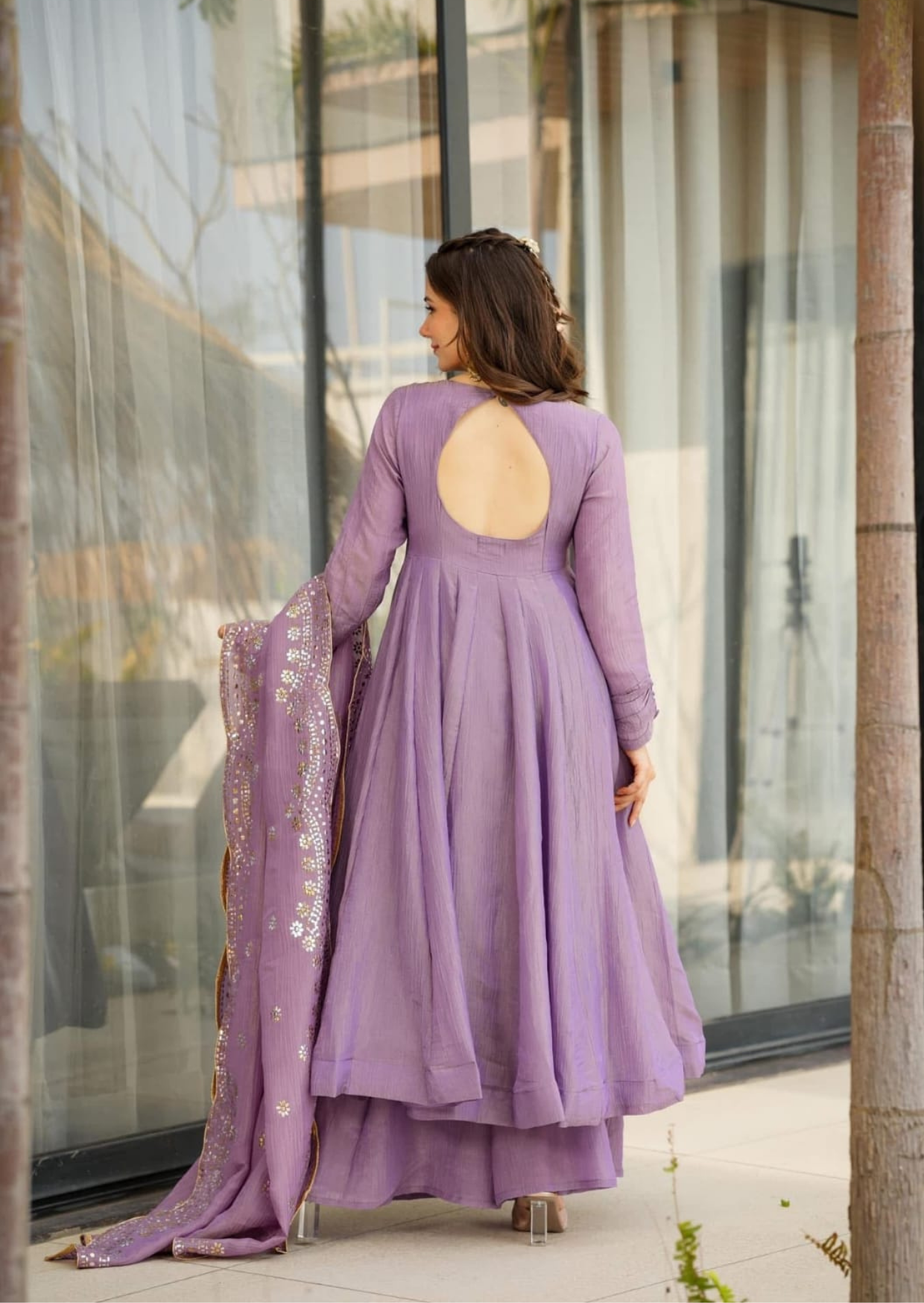 amrita lavender chinon suit set