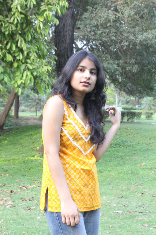 Sunshine Yellow Sleeveless Kurti