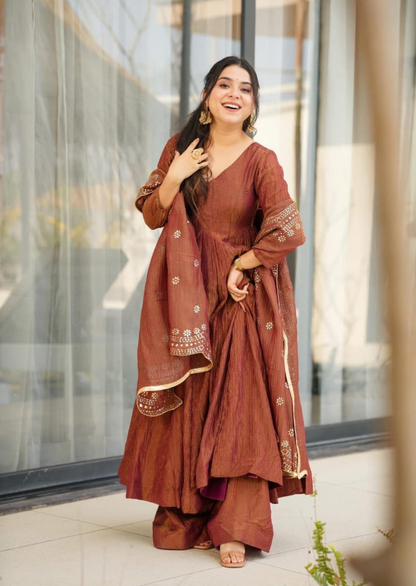 Mridula Tamra Chinon Kurti Suit Set