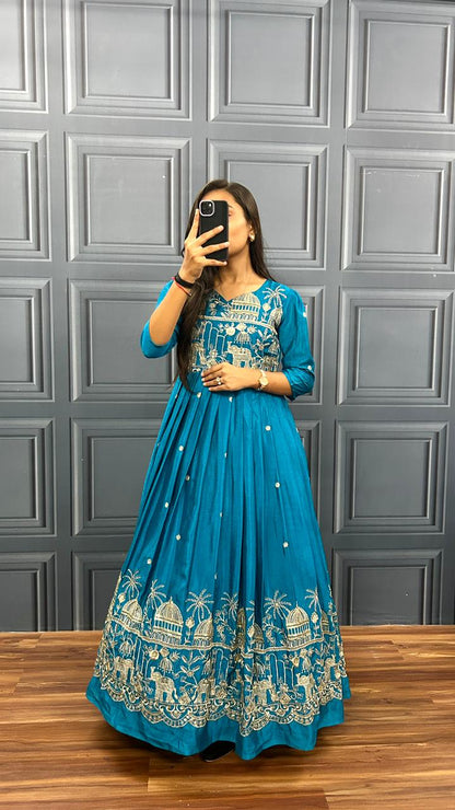 Saanvi Teal Heritage Gown
