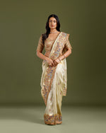 golden tissue weave saree with resham, zardozi, cutdana & embroidery work