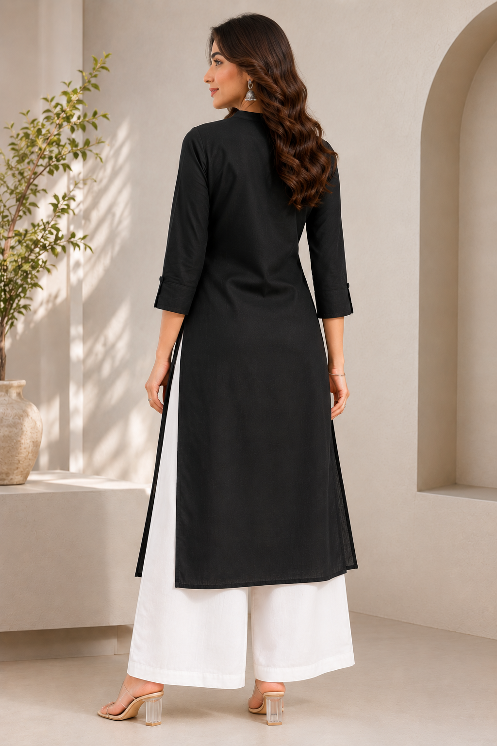 mahima black pintuck straight kurta with white palazzo set