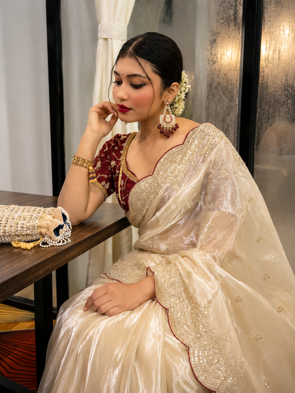 Zareen Soft Space Silk Embroidered Saree Set - Yooneck