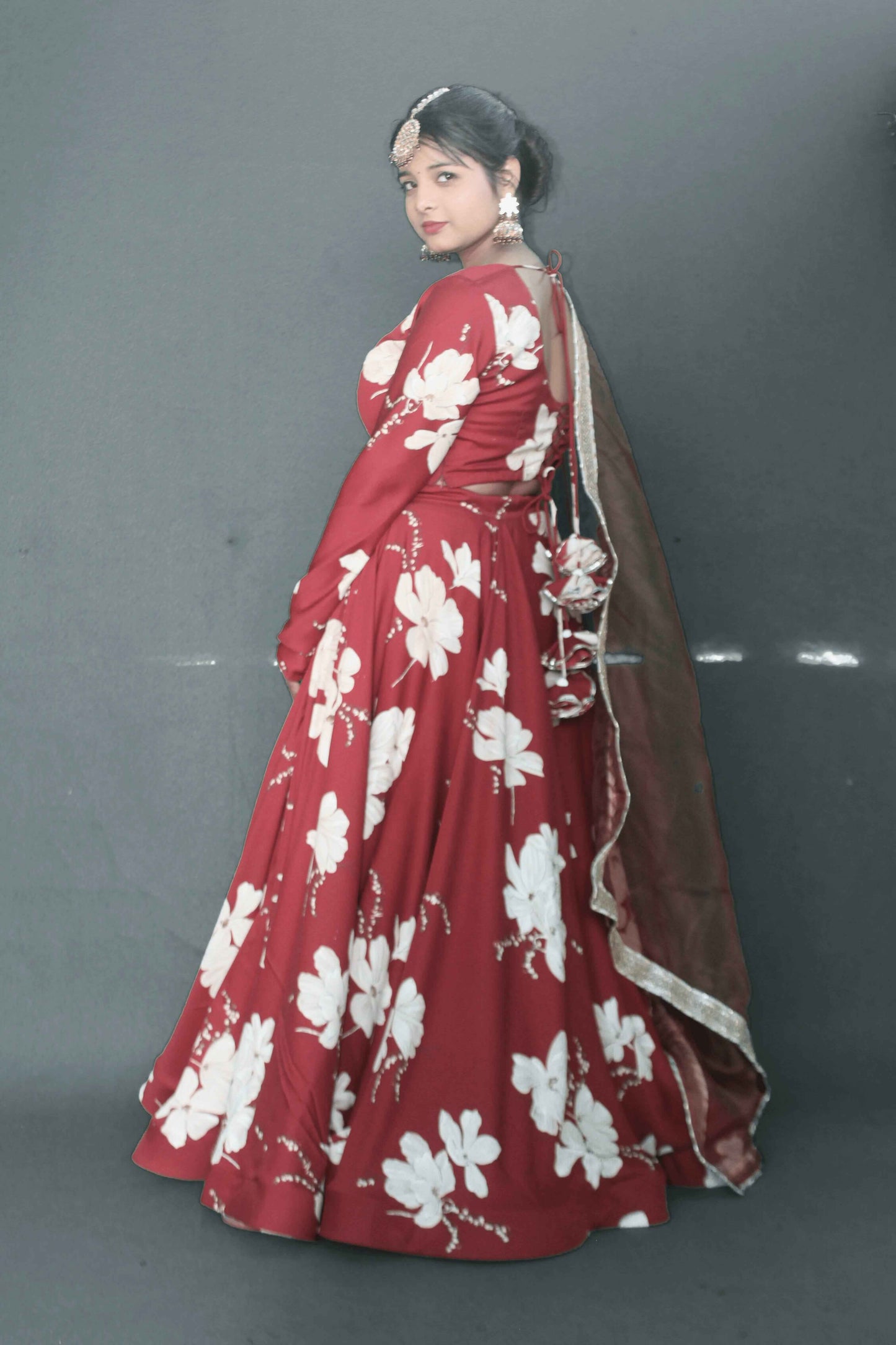 scarlet bloom satin lehenga set