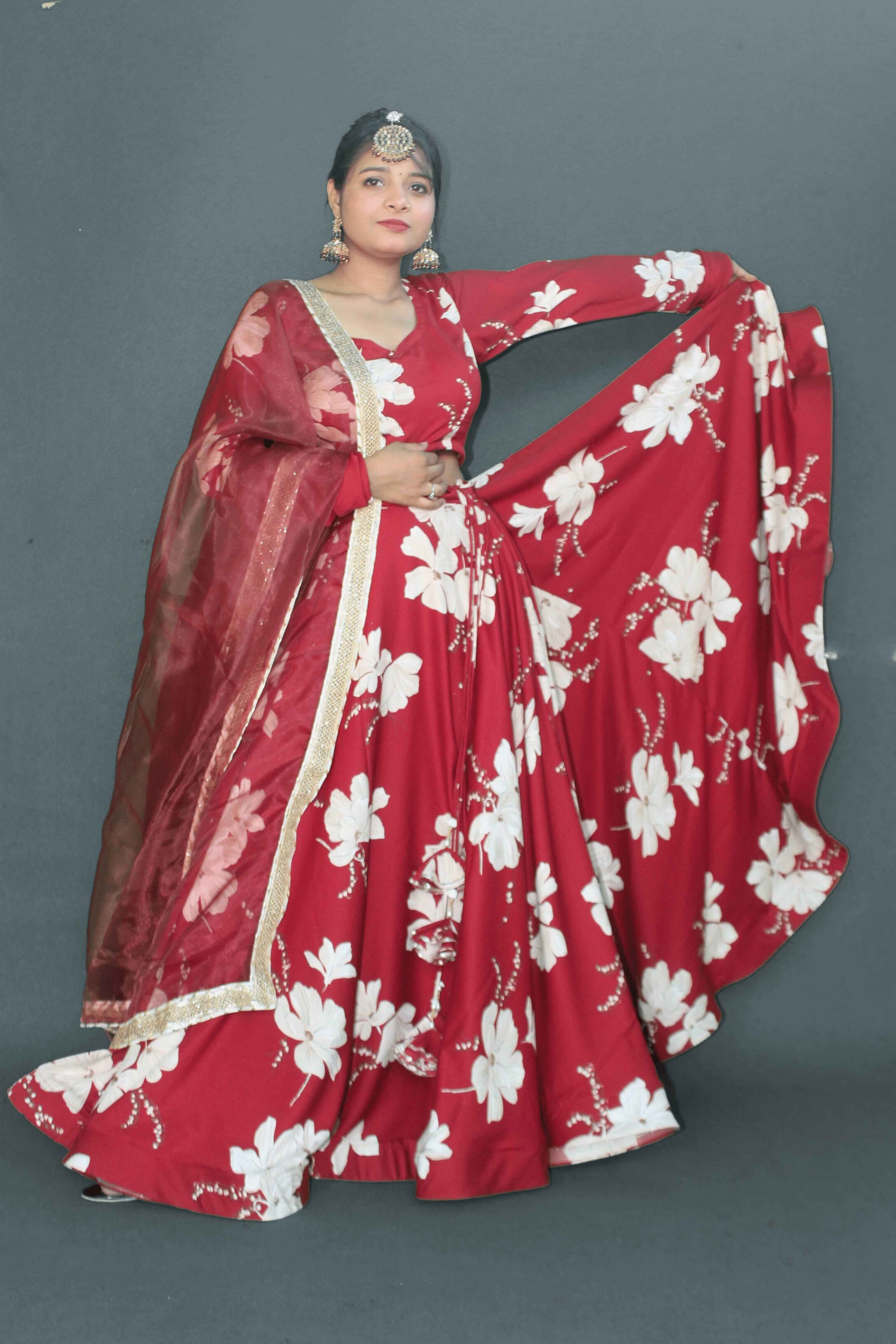 Scarlet Bloom Satin Lehenga Set