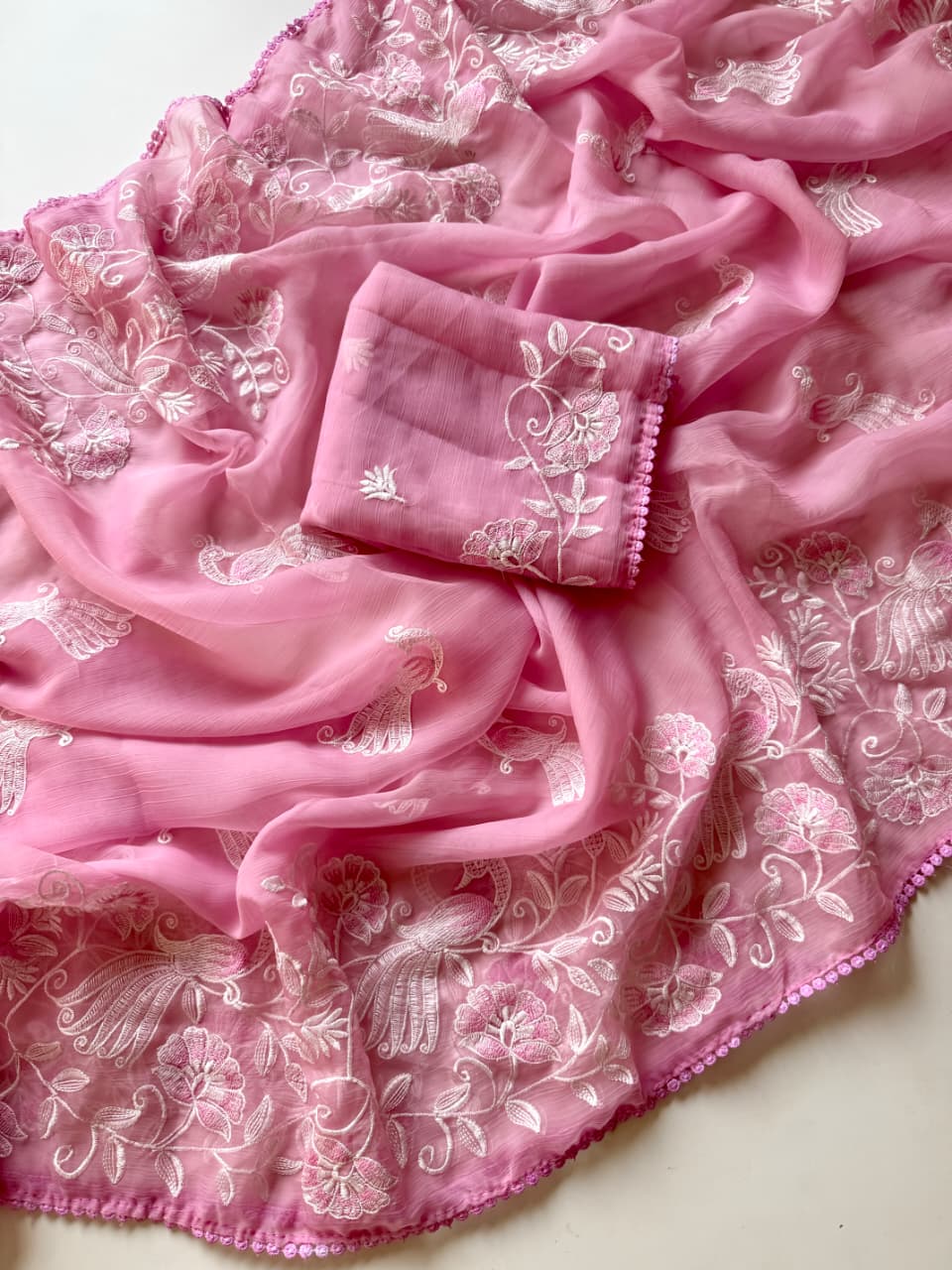 blush noor floral embroidered saree