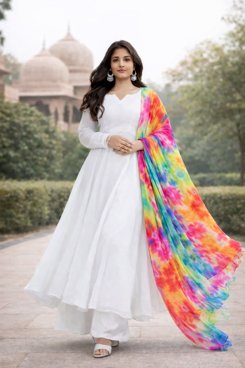 roohani adaa white anarkali set - yooneck