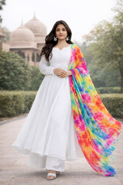 Roohani Adaa White Anarkali Set - Yooneck