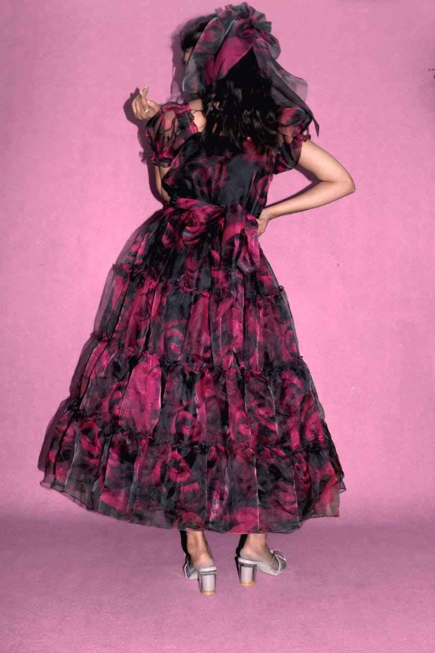 victorian glamour floral organza dress