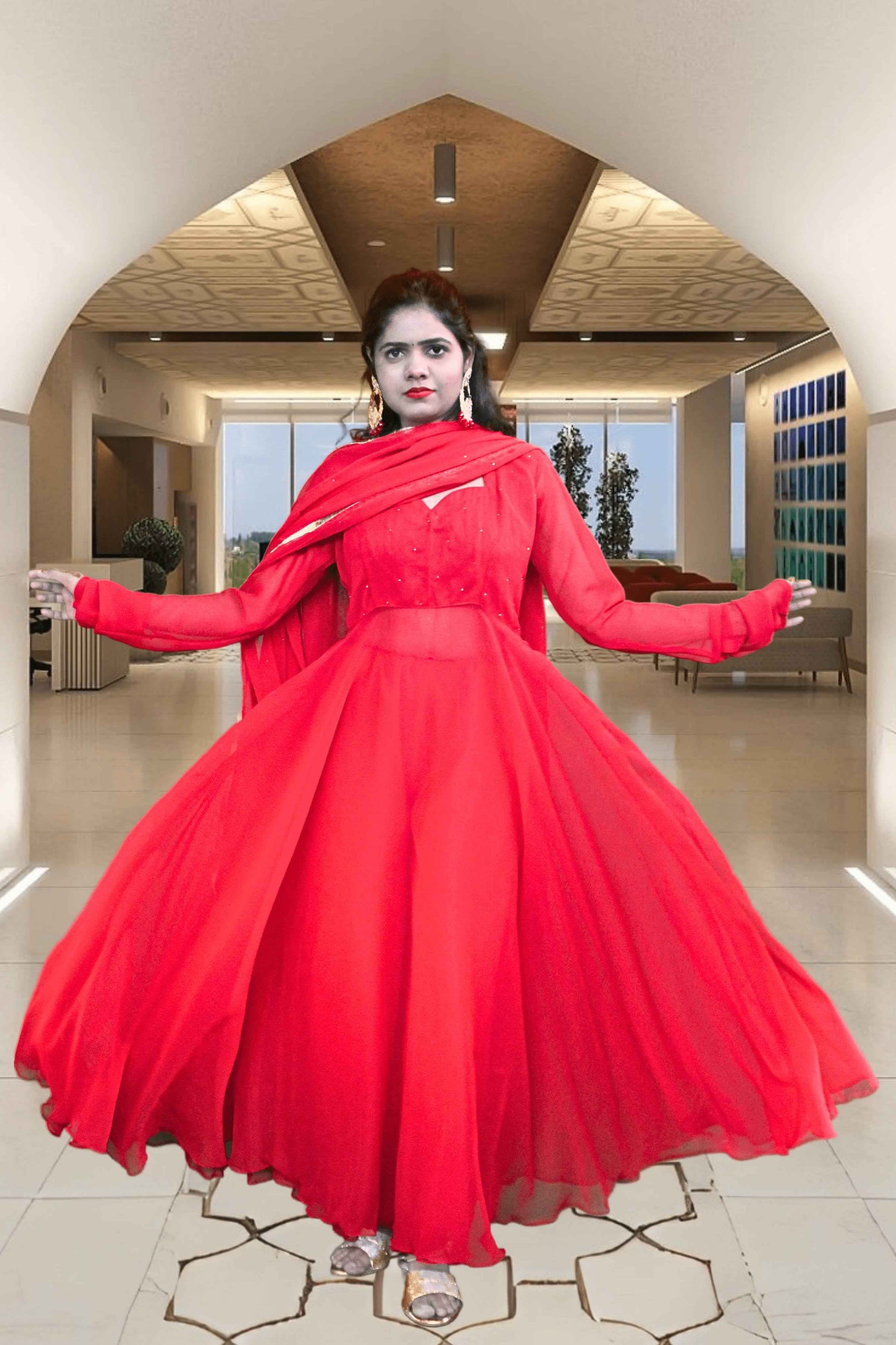 Khanak Red Georgette Anarkali Suit Set