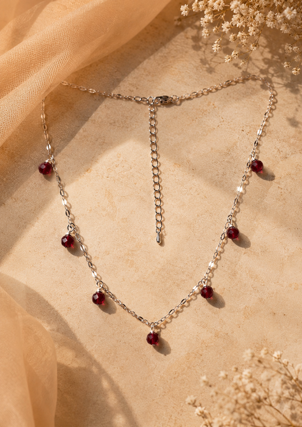 ruby charm drop necklace