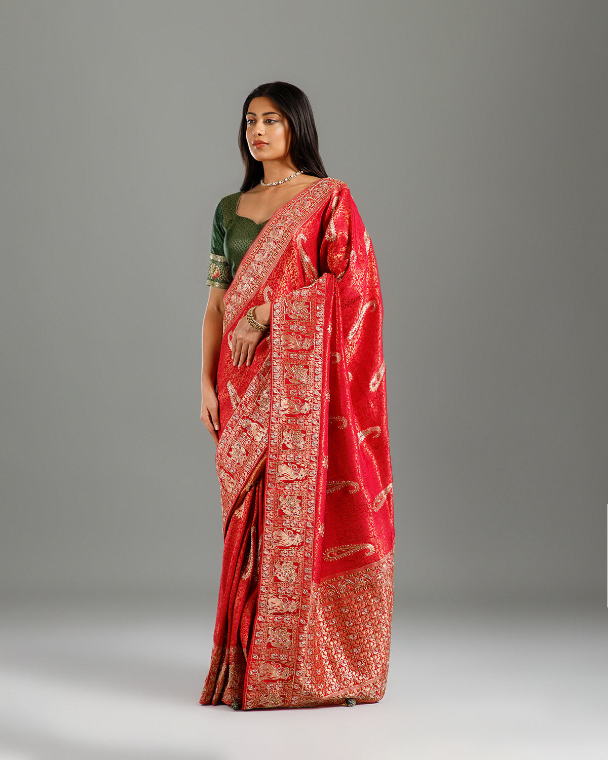 premium rani kanjivaram silk saree with zardozi & cutdana work