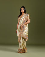 golden tissue weave saree with resham, zardozi, cutdana & embroidery work