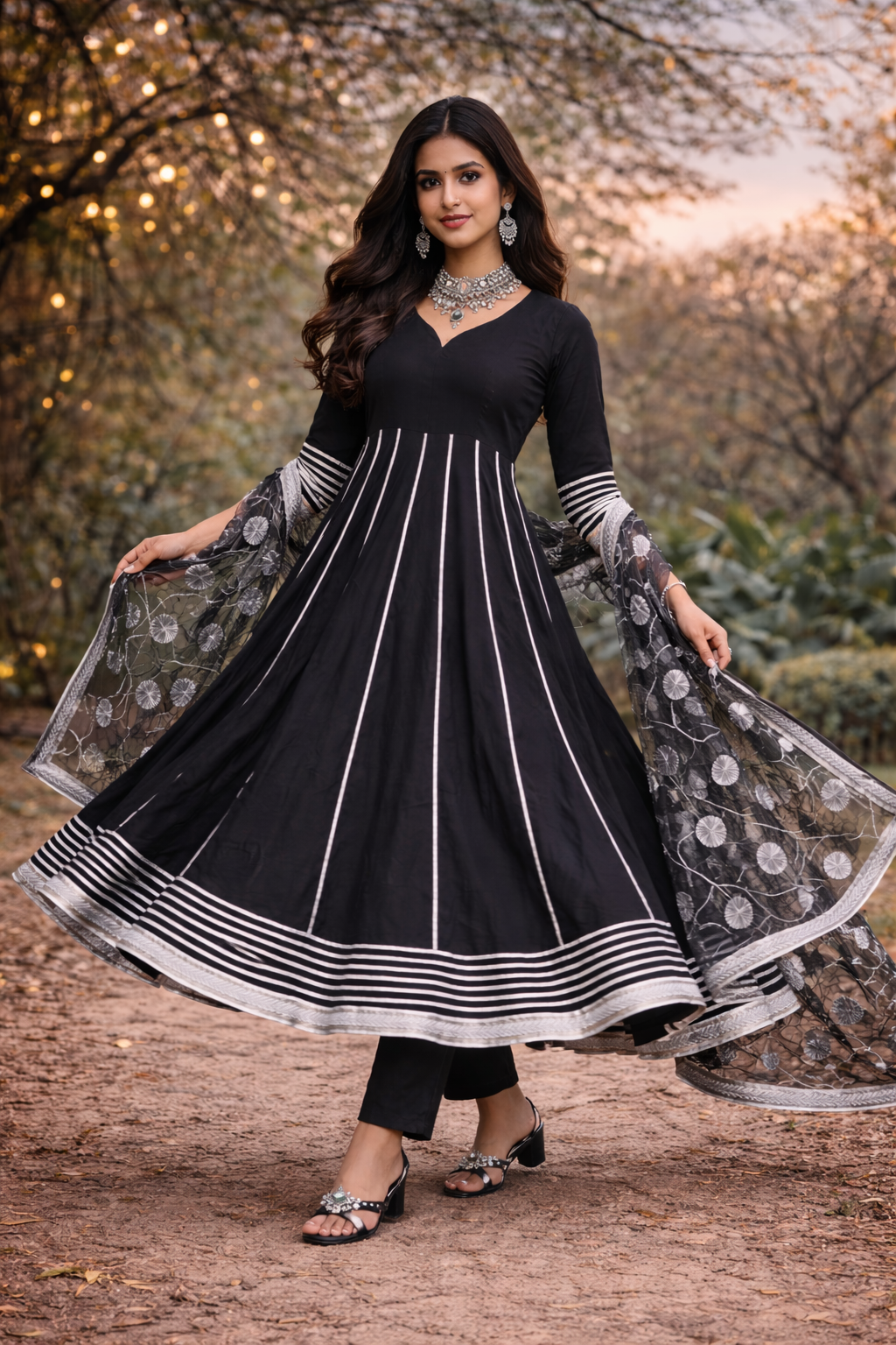 noir grace pure cotton anarkali set with gotta work organza dupatta