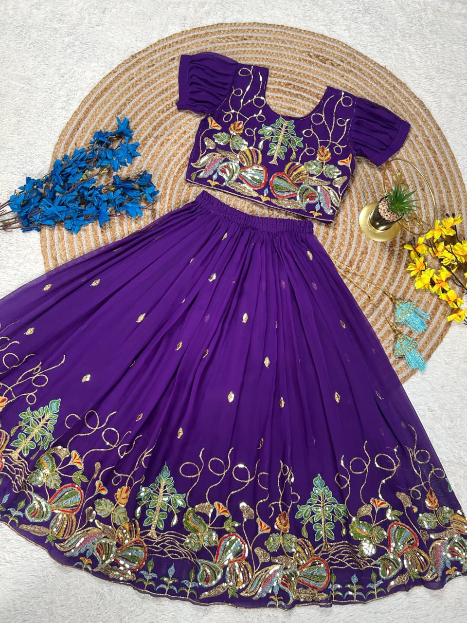 royal amethyst kids embroidered lehenga set