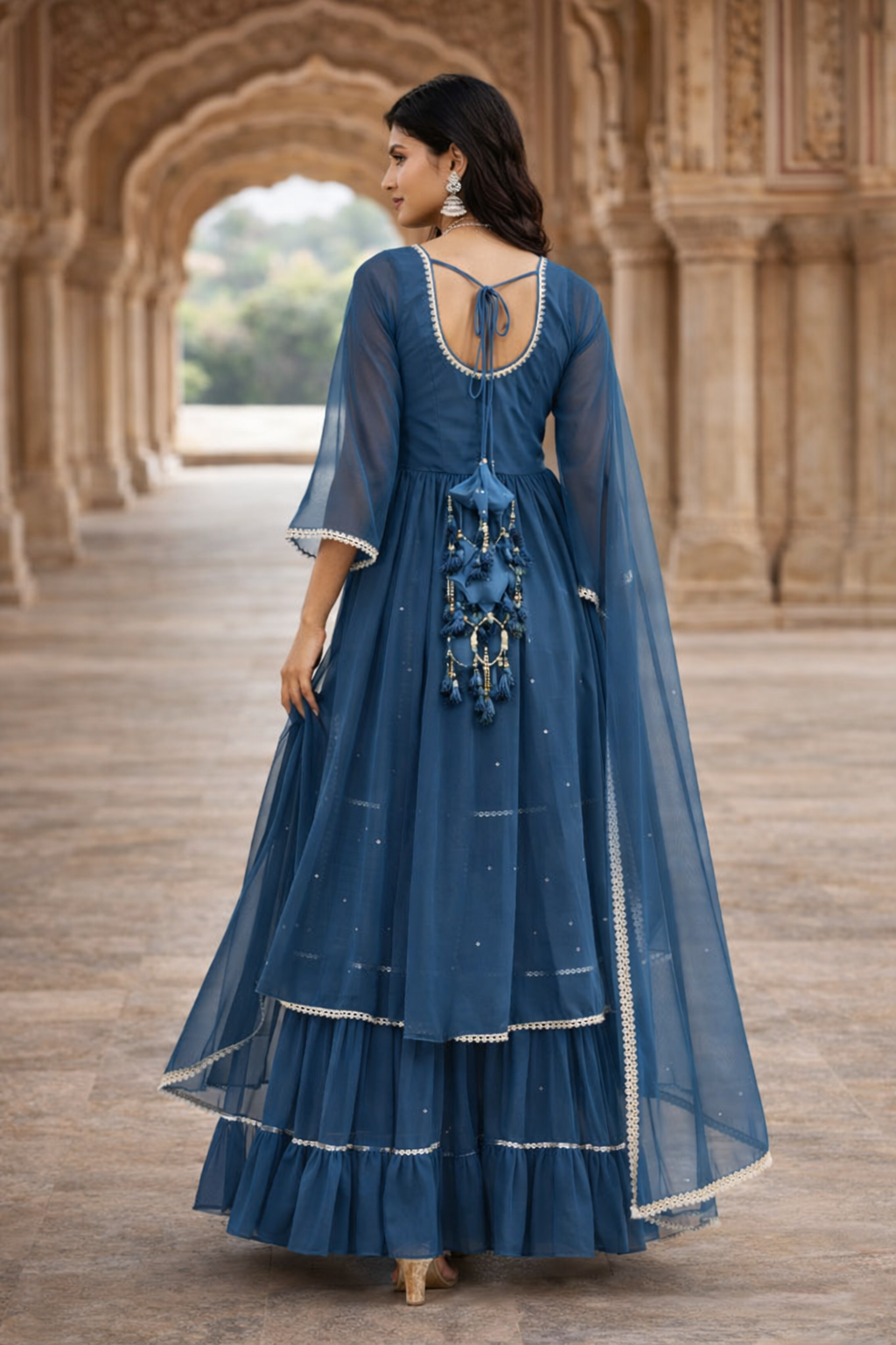 neelanjali graceful blue sharara set - yooneck